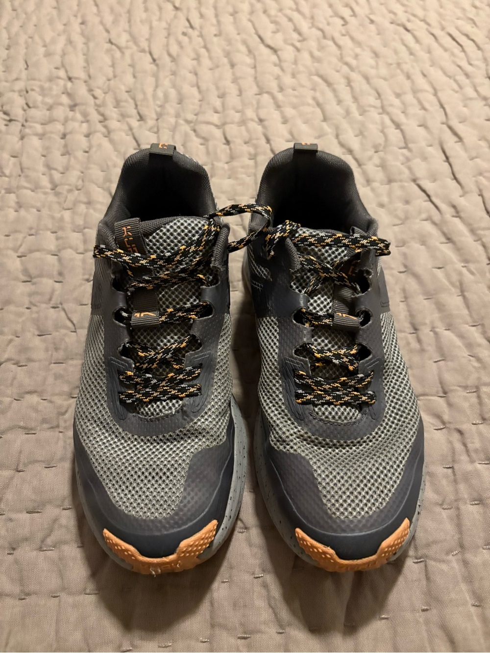 Women’s Gray and Orange Kuru Atom Trail Shoes, size 8